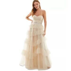 NWT MSRP$199 SAY YES TO THE PROM Juniors' Ruffled Tiered Strapless Gown size 7
